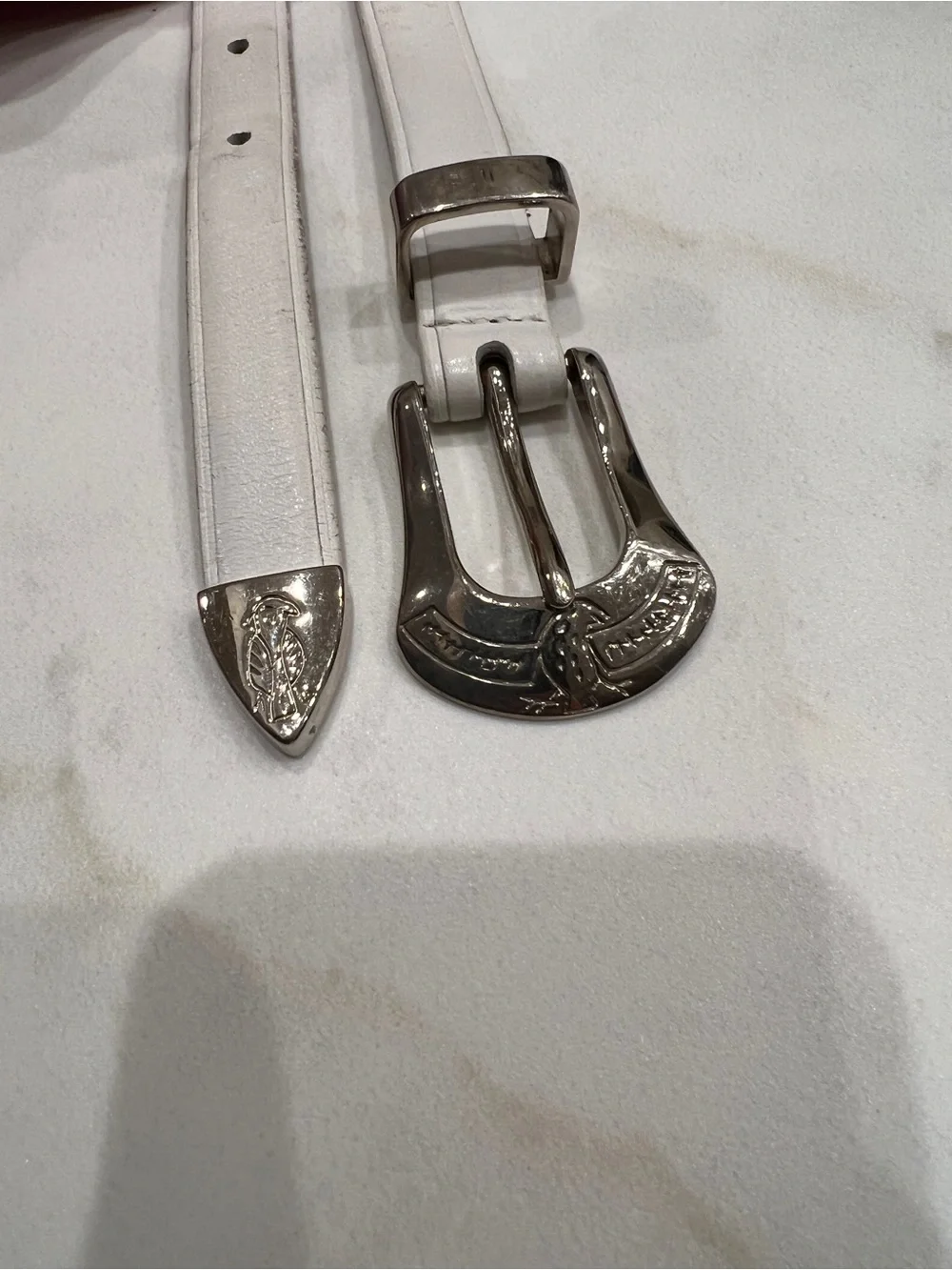 Vintage RITZ White Leather Belt with Silver Buckle - size S-M